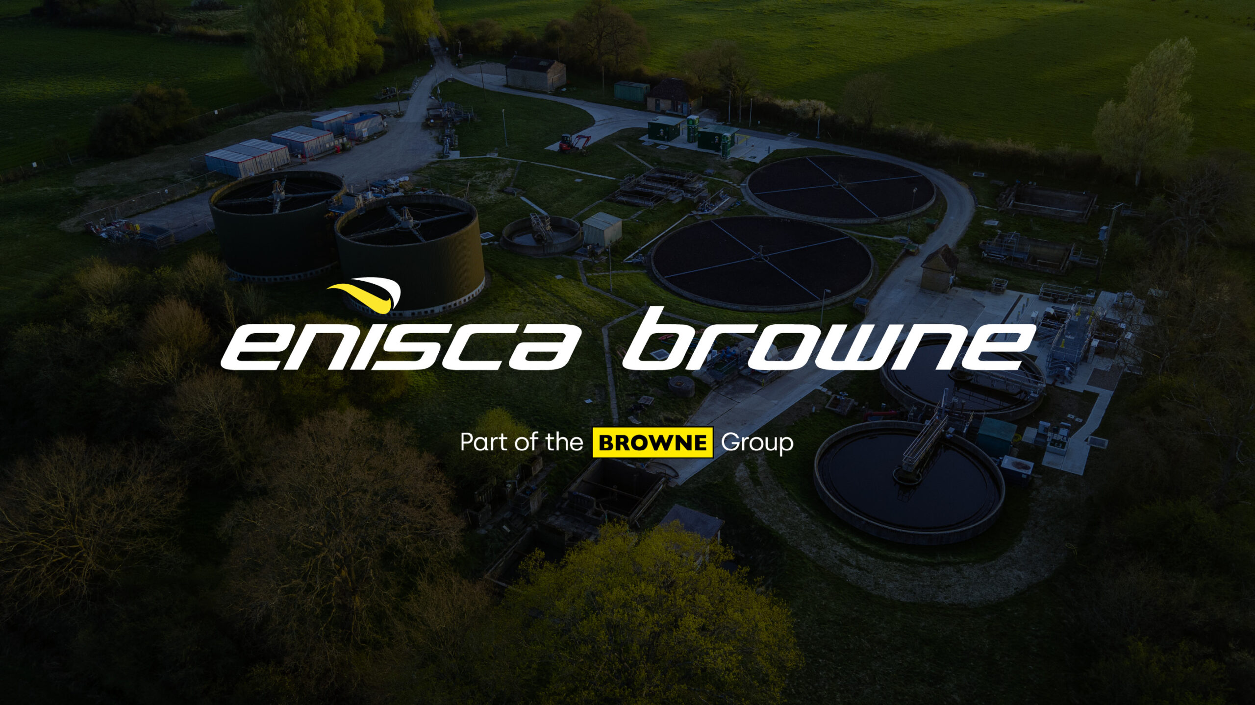 Enisca Browne - Aerial view of a water treatment plant with the Enisca Browne logo and 